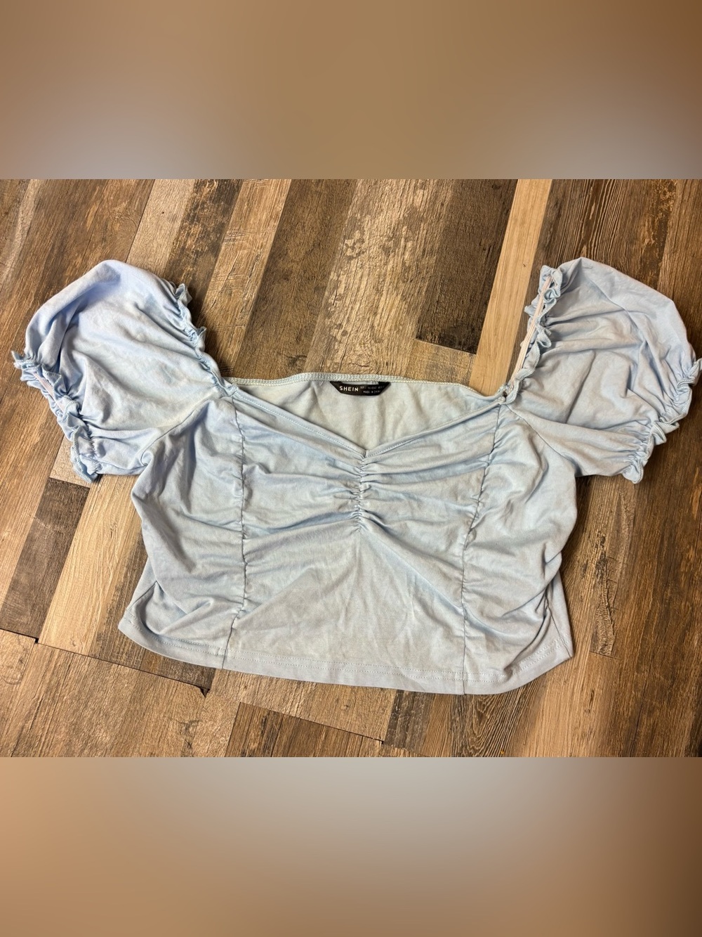 SHEIN Baby Blue Ruched Square-Neck Crop Top | Size Large